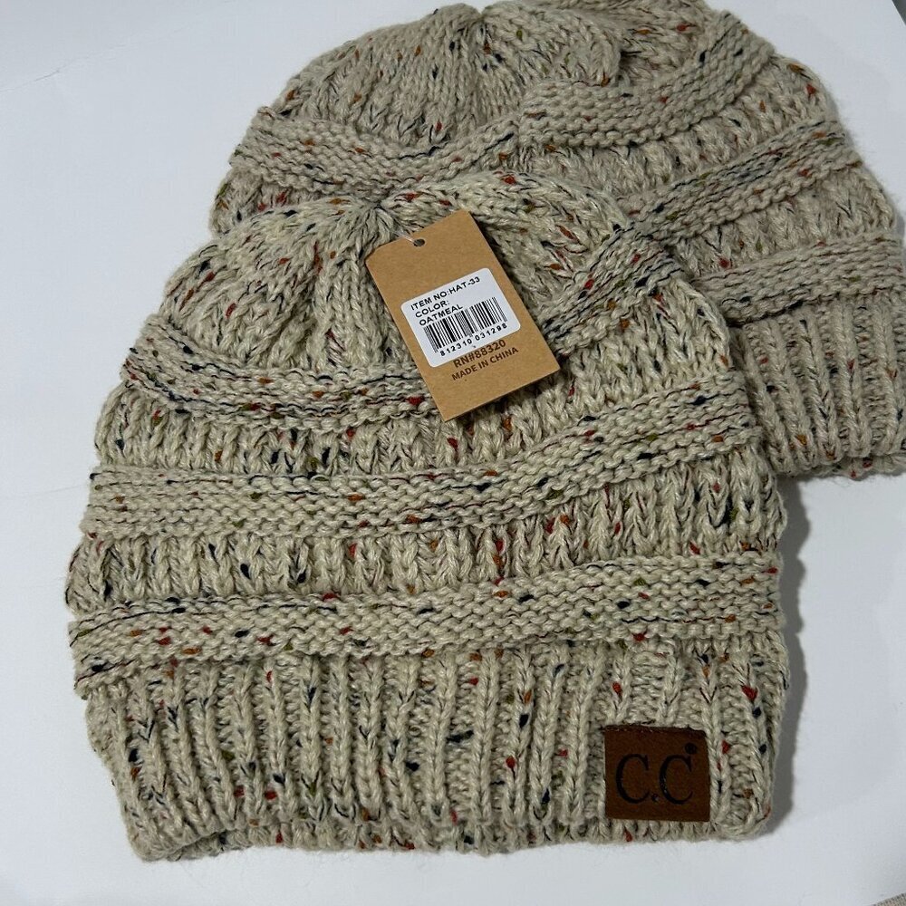 C.C Knit Hats Lot of 2 in Oatmeal Color One Size